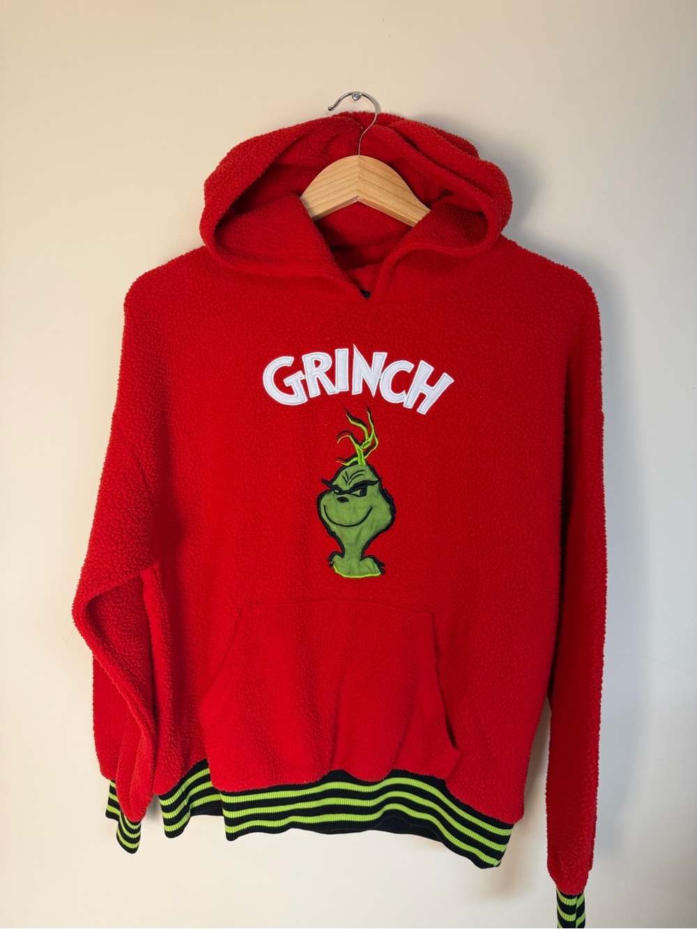 Vintage Red Grinch Crewneck Hoodie with Green Accent